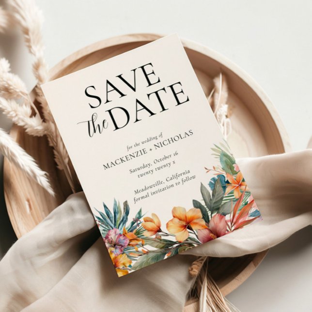 Invitation Flore tropicale Enregistrer la date (tropical wedding save the date white)