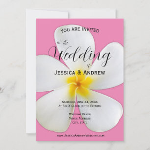 Invitation Flore tropicale, Plumeria blanche sur rose, Mariag
