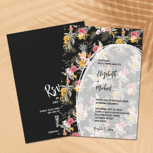 Invitation Flore tropicale sur le Mariage de code QR noir