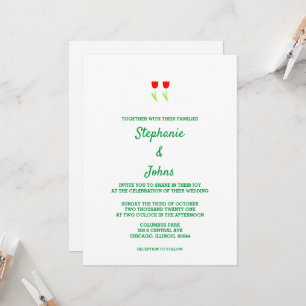 Invitation Flore Tulip Fleur Rouge Blanc Vert Cute Mariage