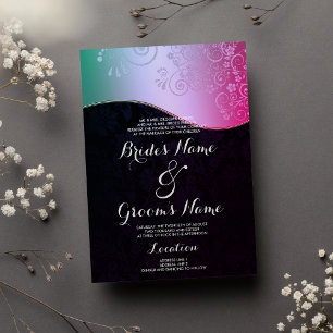 Invitation Flore Turquoise rose noire Mariage damassé