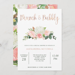 Invitation Flore verdoyante et rose  Brunch et bulle