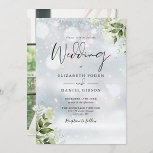 Invitation Flore verdoyante Snowflakes Photo Mariage d'hiver