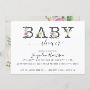 Invitation Flore violette blanche rustique  Baby shower fémin