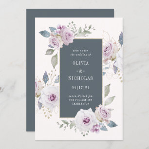 Invitation Flore violette rousse et douce avec gris  Mariage