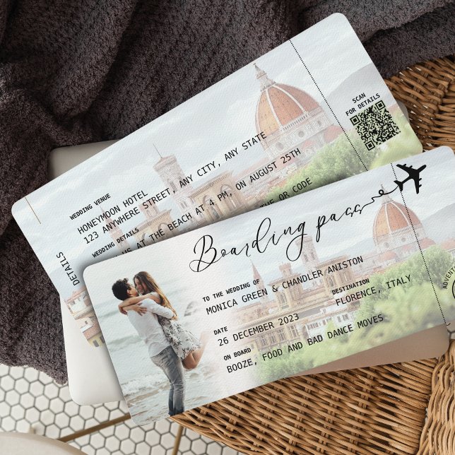 Invitation FLORENCE Boarding Pass Destination Wedding Code QR (Créateur téléchargé)