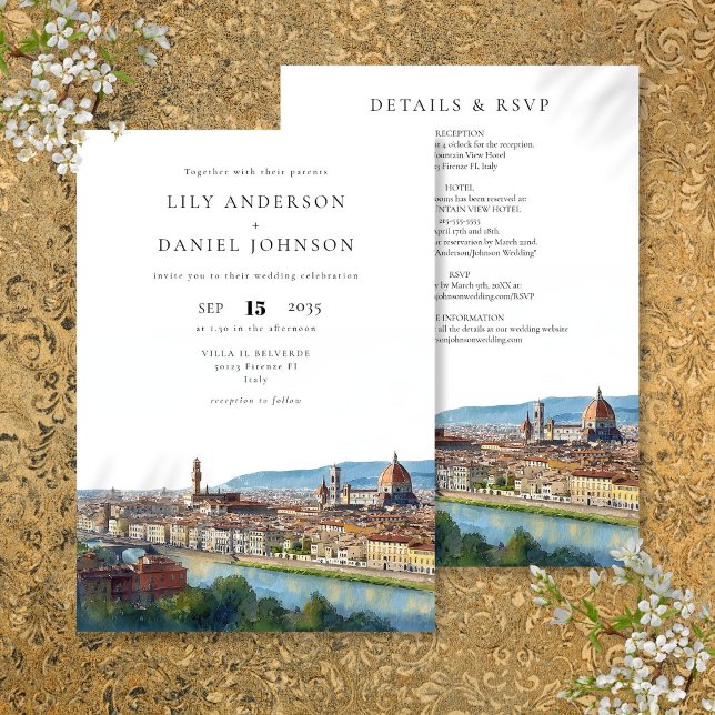 Invitation Florence Destination de Mariage Italien Tout Compr (Florence Italian Destination All In One Wedding Invitation)