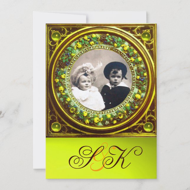 INVITATION FLORENTINE RENAISSANCE FRUITS DAMAS MONOGRAMME (Devant)