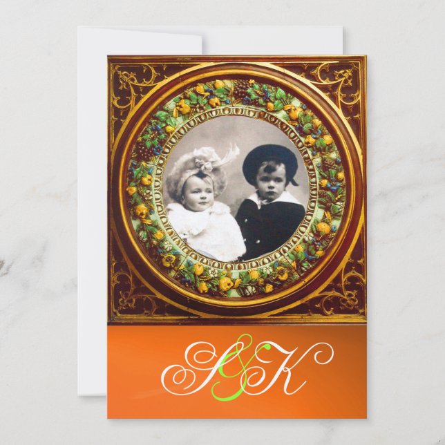 INVITATION FLORENTINE RENAISSANCE FRUITS DAMAS MONOGRAMME (Devant)