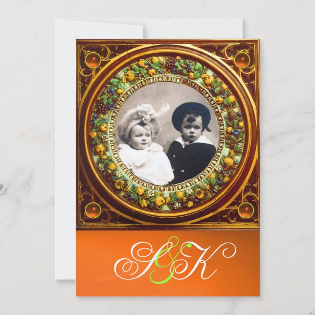 INVITATION FLORENTINE RENAISSANCE FRUITS DAMAS MONOGRAMME (Devant)