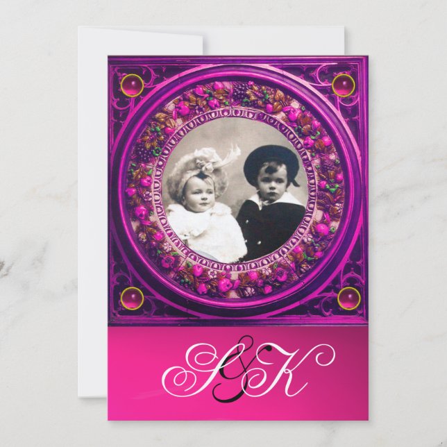 INVITATION FLORENTINE RENAISSANCE FRUITS DAMAS MONOGRAMME (Devant)