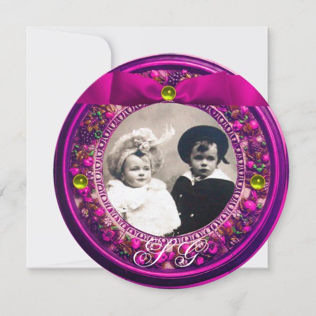 INVITATION FLORENTINE RENAISSANCE FRUITS RUBAN ROSE MONOGRAMM (Devant)