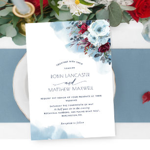 Invitation Flores célestes Bleu, pourpre, Mariage Floral roug