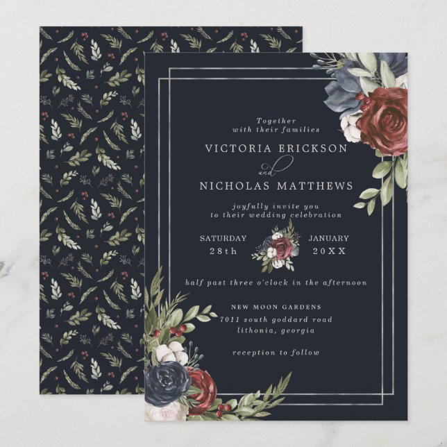 Invitation Flores congelées | Mariage botanique d'hiver (Devant / Derrière)