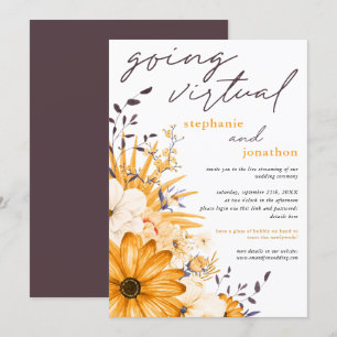 Invitation Flores d'aquarelle gris jaune Mariage virtuel