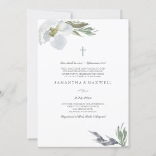Invitation Flores d'aquarelle gris Mariage chrétien