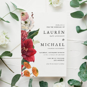 Invitation Flores d'automne avec Mariage de code QR Amaryllis