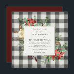 Invitation Flores d'hiver et Baby shower À feuillage persista<br><div class="desc">Baby shower tendance, carré invitation encadrée par le feuillage aquarelle de houx, de verdure et de fleurs d'hiver sur un arrière - plan de buffle plaid. Customisez avec vos informations pour votre jour de douche. Cliquez sur "cliquer pour customiser plus loin" pour modifier le style, la taille, la couleur ou...</div>