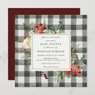 Invitation Flores d'hiver et Baby shower À feuillage persista