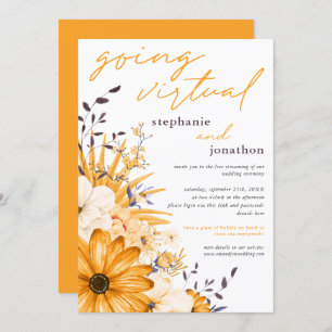 Invitation Flores gris jaune Aquarelle Mariage virtuel