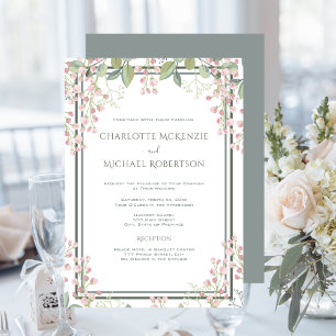 Invitation Flores printanières, Rose Blush, Vert menthe, Mari