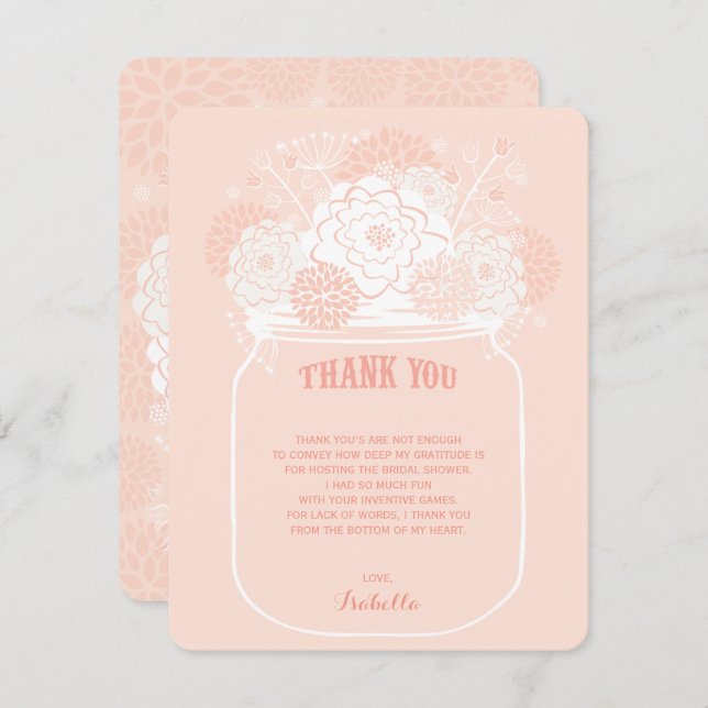 Invitation Flores roses Mason Jar Merci Mariage (Devant / Derrière)