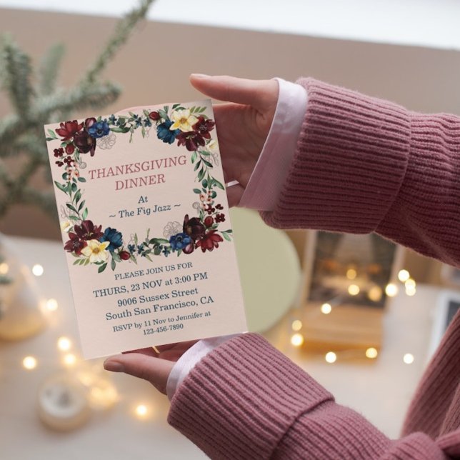 Invitation Flores Rustiques Thanksgiving Dîner Personnalisé (Créateur téléchargé)
