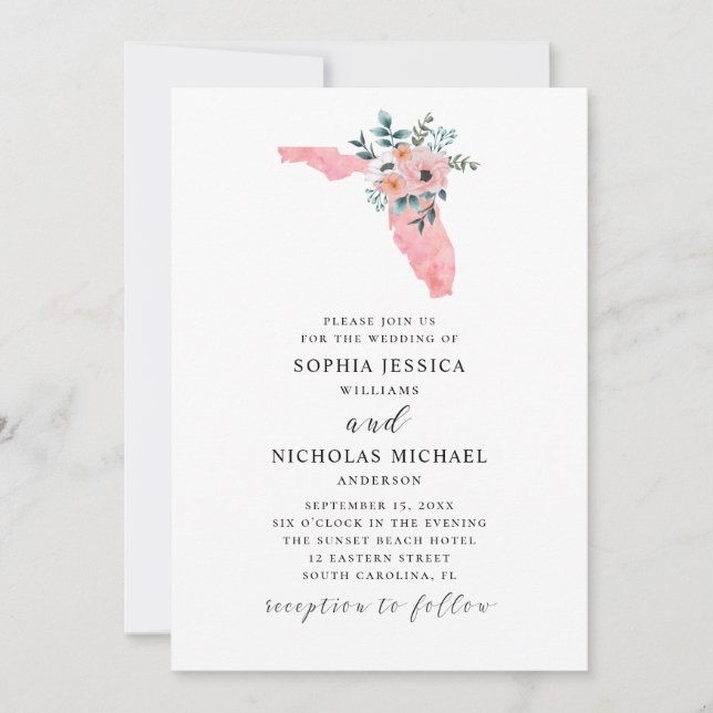 Invitation Floride. Élégante fleur rose. Floral aquarelle (Devant)