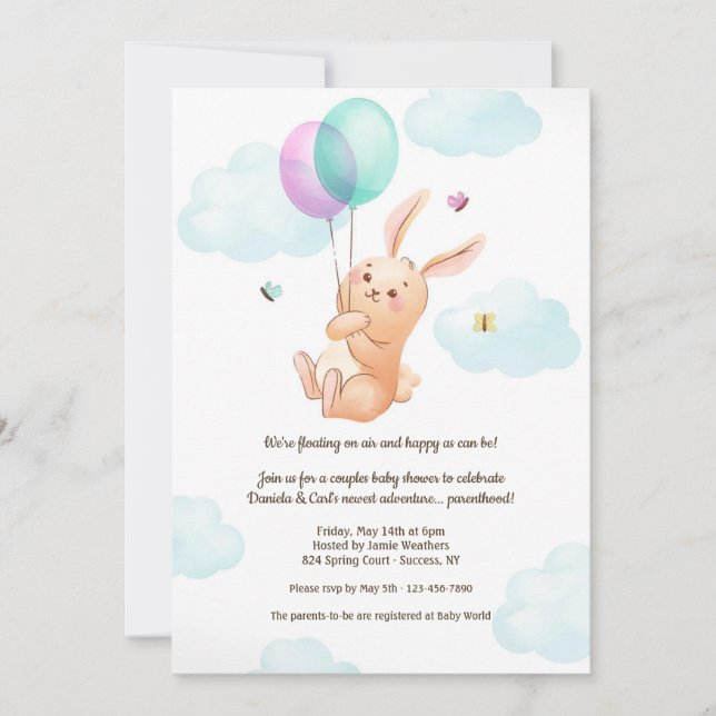 Invitation Flottant sur le Baby shower des couples aériens (Devant)