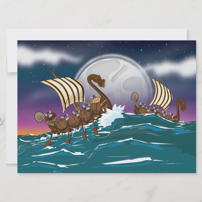 Invitation Flotte d'invasion de Vikings de dessin animé (Devant)