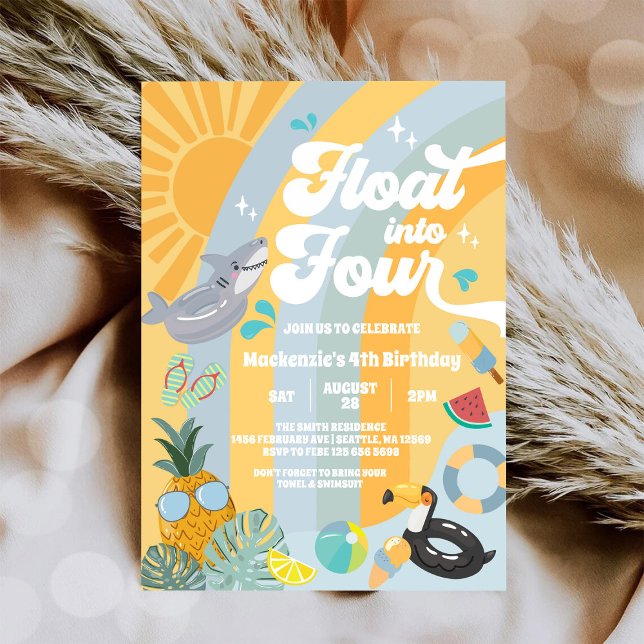 Invitation Flotter dans quatre étés tropicaux 4e anniversaire (Créateur téléchargé)