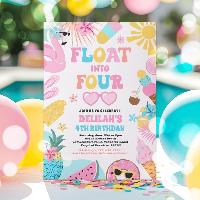 Invitation Flotter dans quatre Tropical Beach 4e fête d'anniv (Créateur téléchargé)