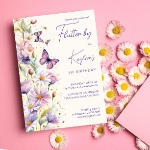 Invitation Flotter par papillons anniversaire lavande violet