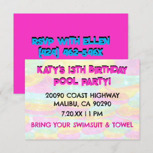 Invitation Flottes colorées 13ème anniversaire Pool Party