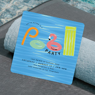Invitation Flotteurs de Piscine Fête d'Été au Bord de la Pi