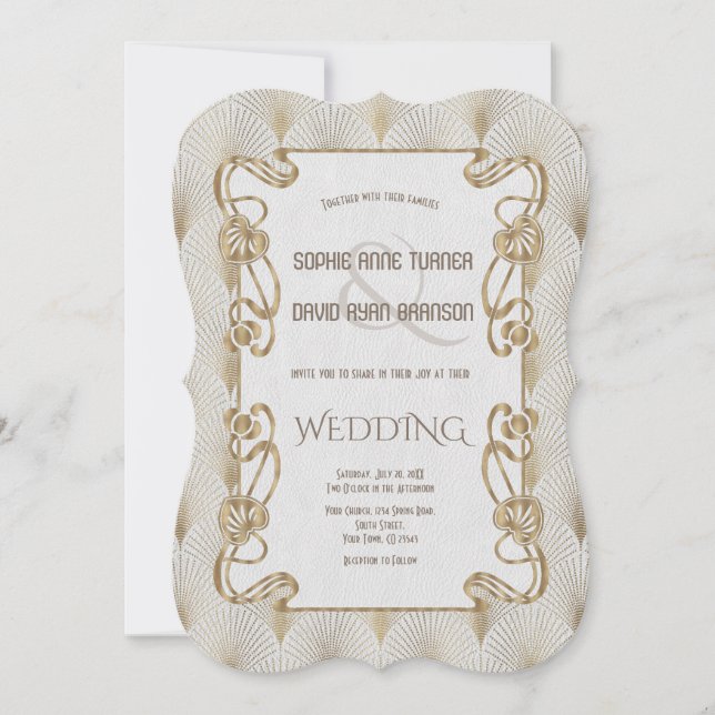 Invitation Flourdissant Gold Art Déco Great Gatsby Mariage (Devant)