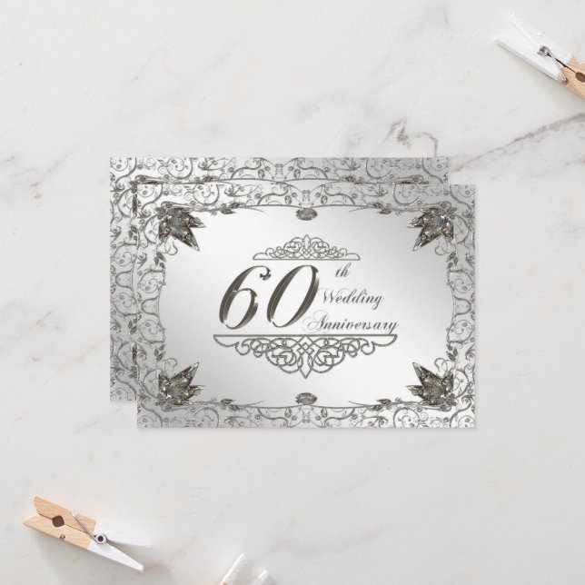 Invitation Flourish Diamond 60e anniversaire Mariage Invitati (Devant/Arrière en situation)