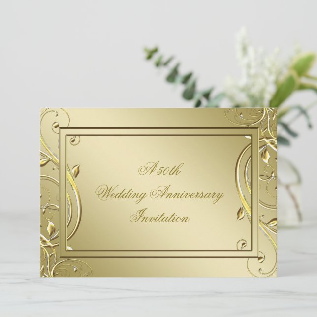 Invitation Flourish Or 50e Anniversaire de Mariage (Debout devant)