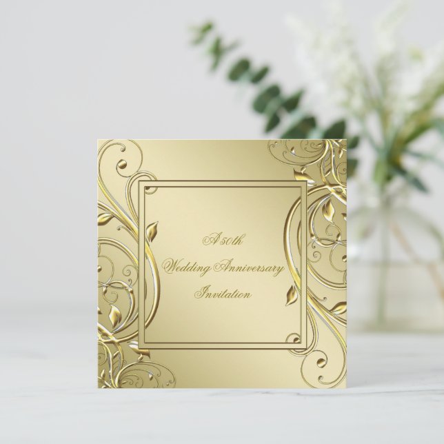 Invitation Flourish Or 50e Anniversaire de Mariage (Debout devant)
