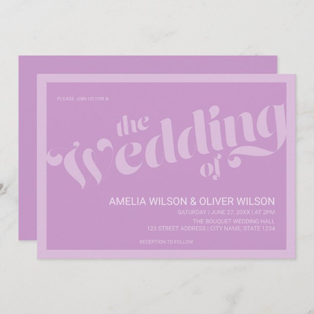 Invitation Flourissant Typographie Lavender Lilac Mariage (Devant / Derrière)