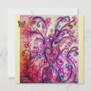 Invitation FLOURISSEMENTS FANTAISISTES rouge rose violet ivoi