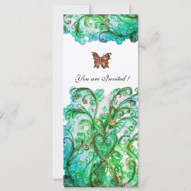 Invitation FLOURITURES FANTAISISTES bleu vert argent brillant (Devant)