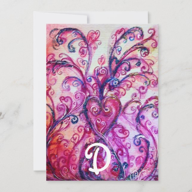 INVITATION FLOURS FANTASQUES ROSE COEUR MONOGRAMME FLORAL (Devant)
