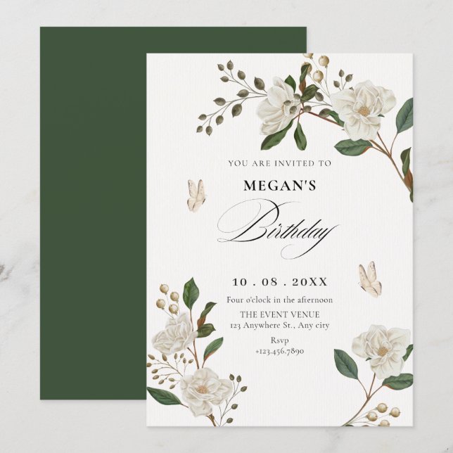 Invitation Flower branch birthday (Devant / Derrière)