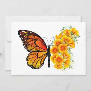 Invitation Flower Butterfly with Yellow California Poppy
