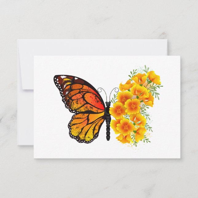 Invitation Flower Butterfly with Yellow California Poppy (Devant)
