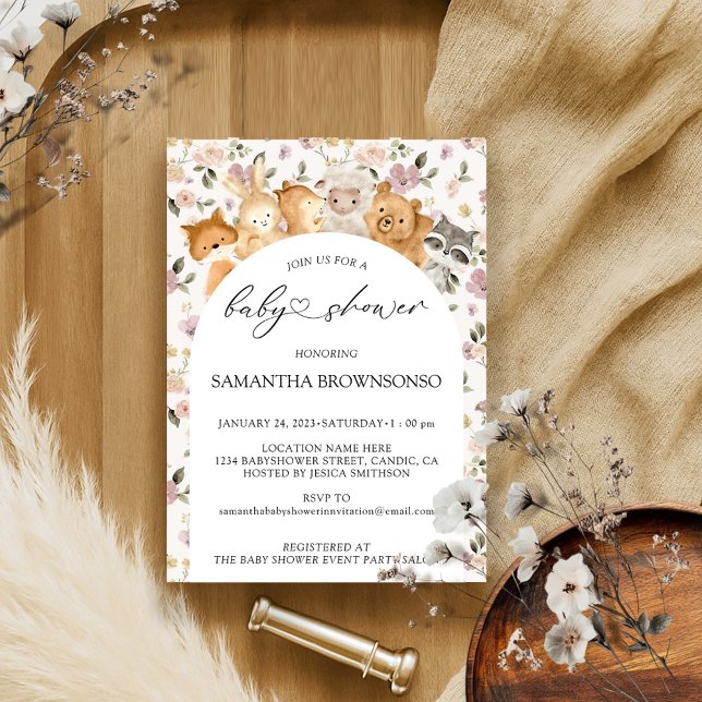 Invitation Flower Forest Animaux Budget Baby shower (Créateur téléchargé)