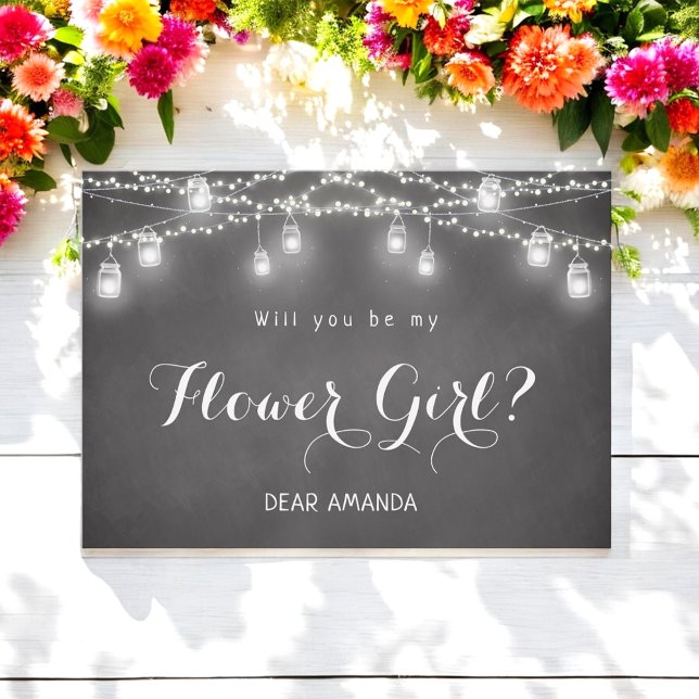 Invitation Flower Girl Black String Lights Chalkboard (Créateur téléchargé)