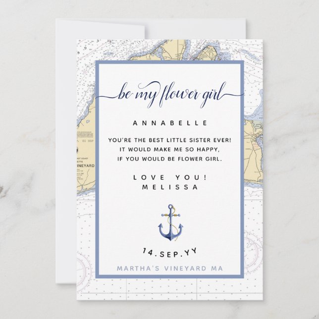 Invitation Flower Girl Mariage nautique | Vignoble de Martha (Devant)