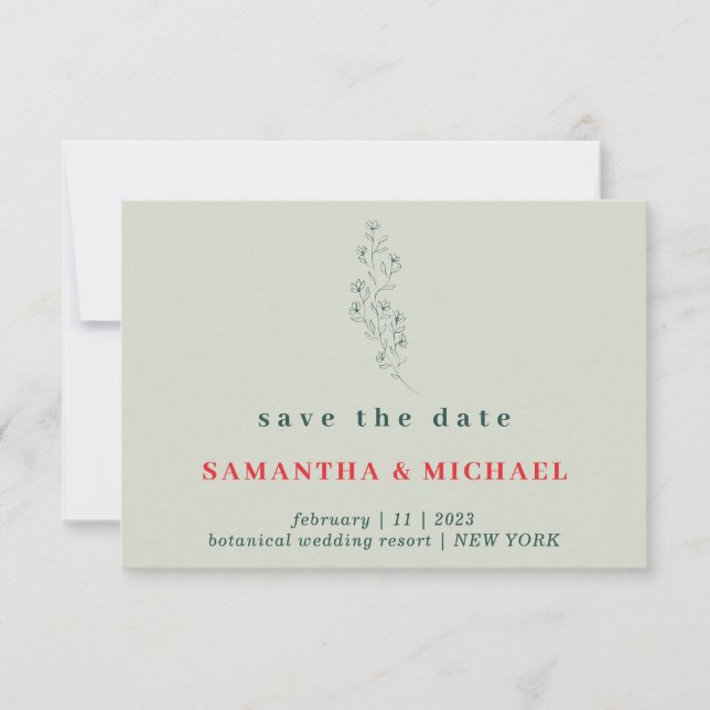 Invitation Flower Green Red Boho Rustic Enregistrer la date M (Devant)